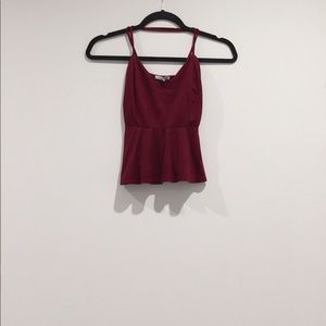 maroon wine suede peplum babydoll strappy tank top